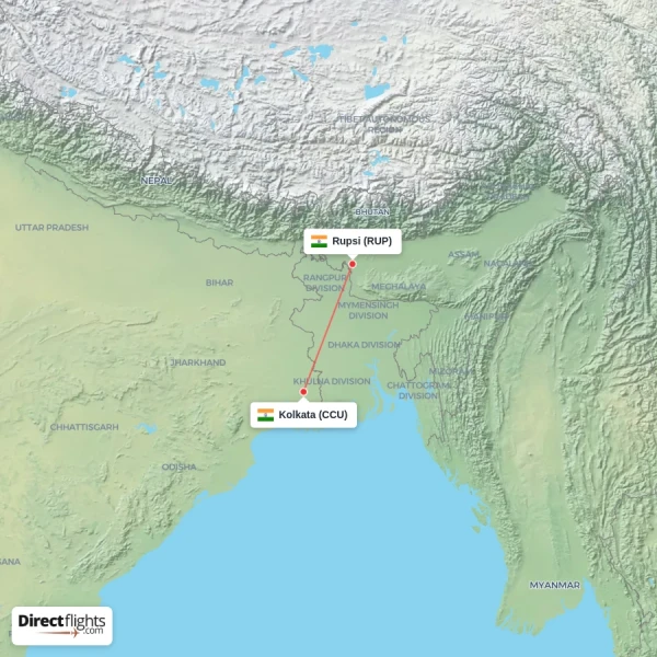 Kolkata - Rupsi direct flight map