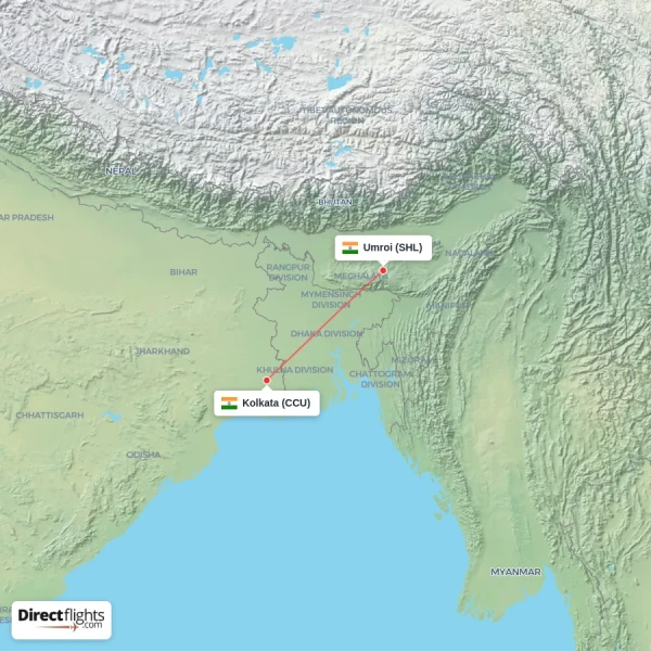 Kolkata - Umroi direct flight map