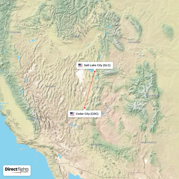 Cedar City - Salt Lake City direct flight map