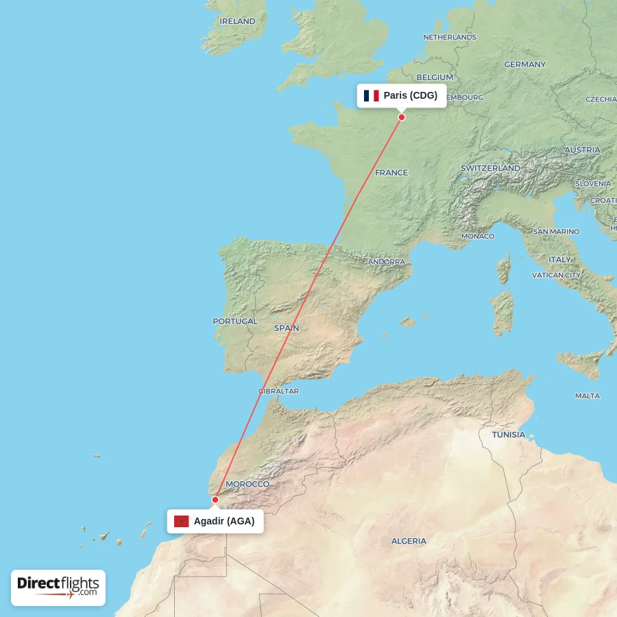 CDG - AGA route map