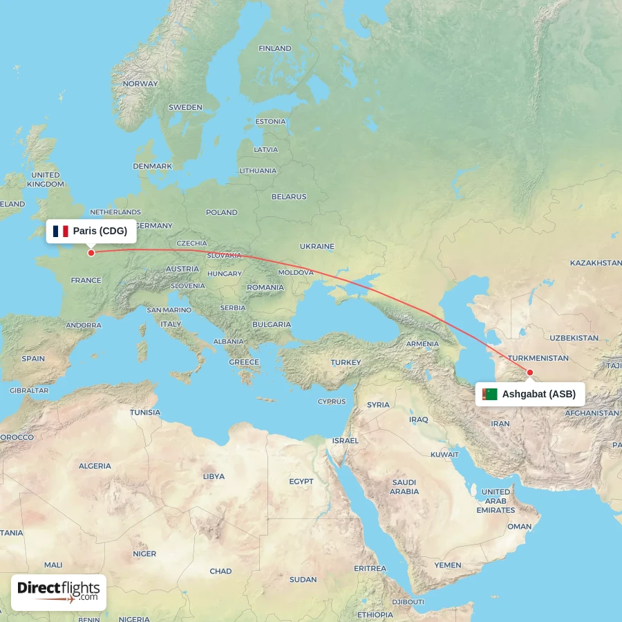 CDG - ASB route map