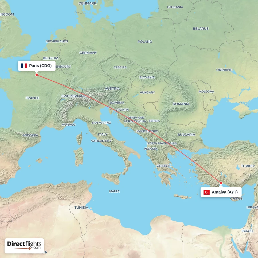 CDG - AYT route map