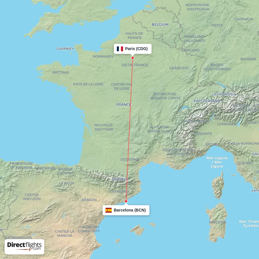 CDG - BCN route map