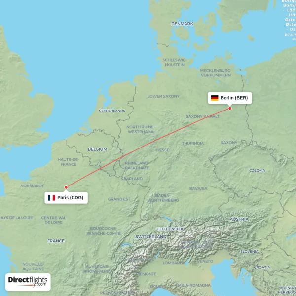 Paris - Berlin direct flight map