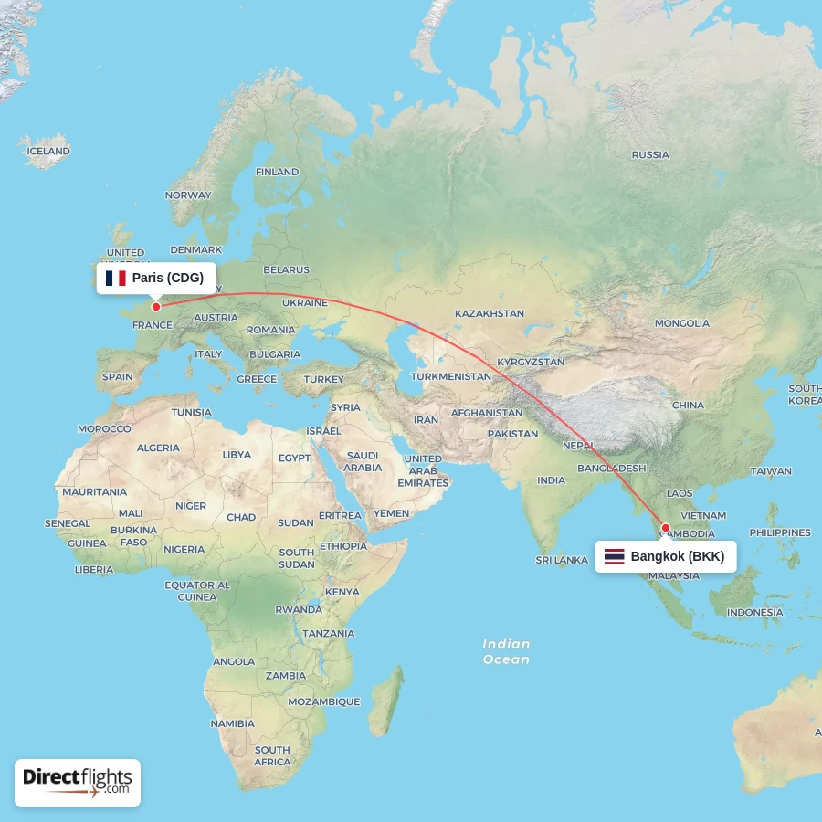CDG - BKK route map