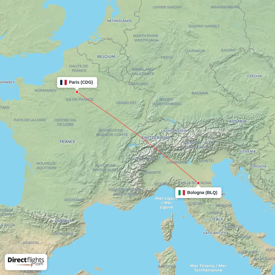 CDG - BLQ route map