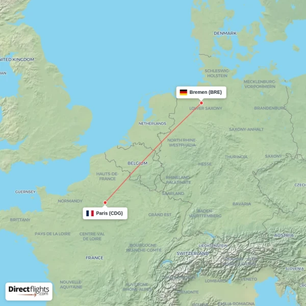 Paris - Bremen direct flight map