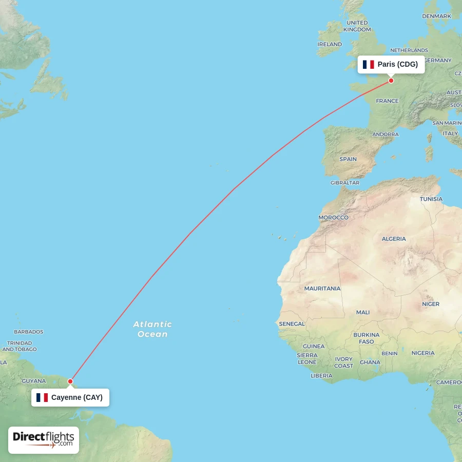 CDG - CAY route map