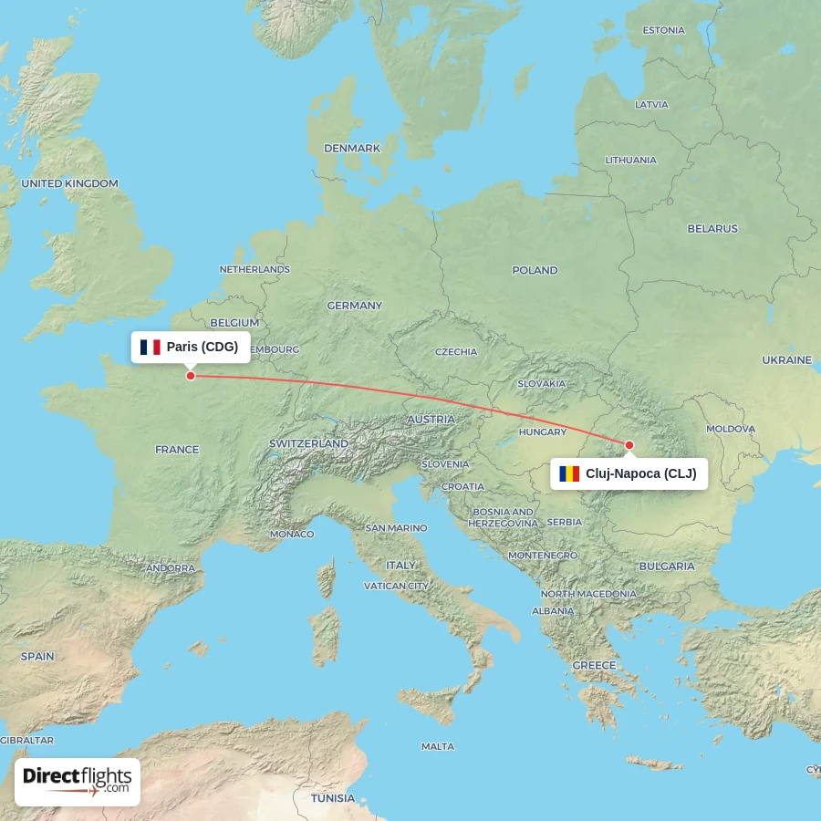 CDG - CLJ route map