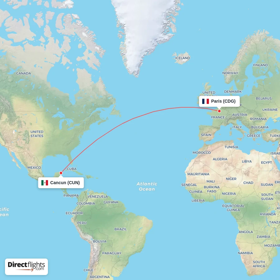 CDG - CUN route map