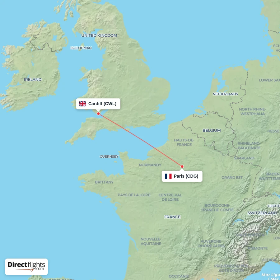 CDG - CWL route map
