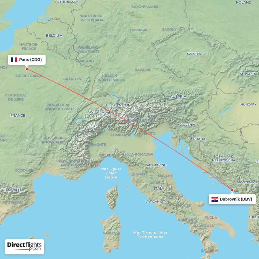CDG - DBV route map