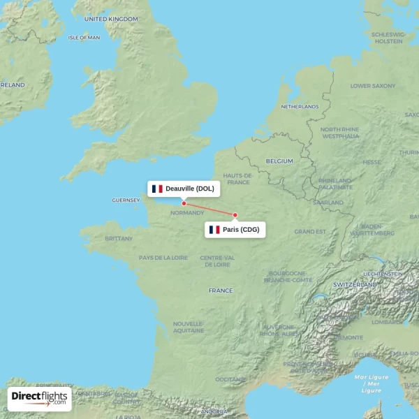 Paris - Deauville direct flight map