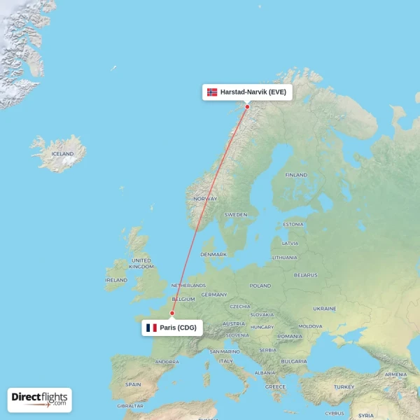 Paris - Harstad-Narvik direct flight map