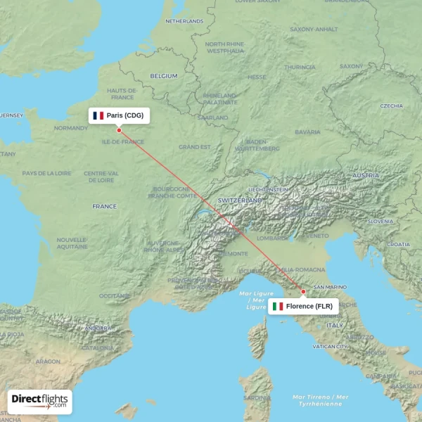 Paris - Florence direct flight map