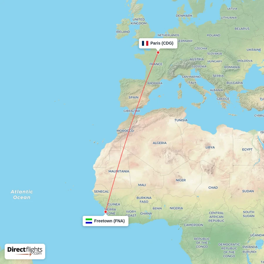 CDG - FNA route map