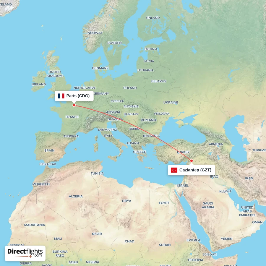 CDG - GZT route map
