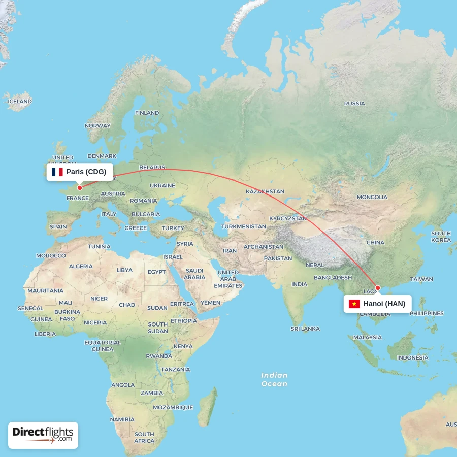 CDG - HAN route map