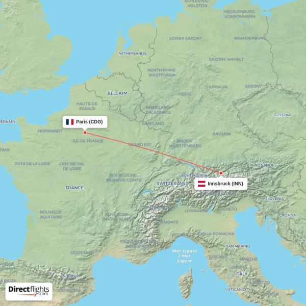 Paris - Innsbruck direct flight map