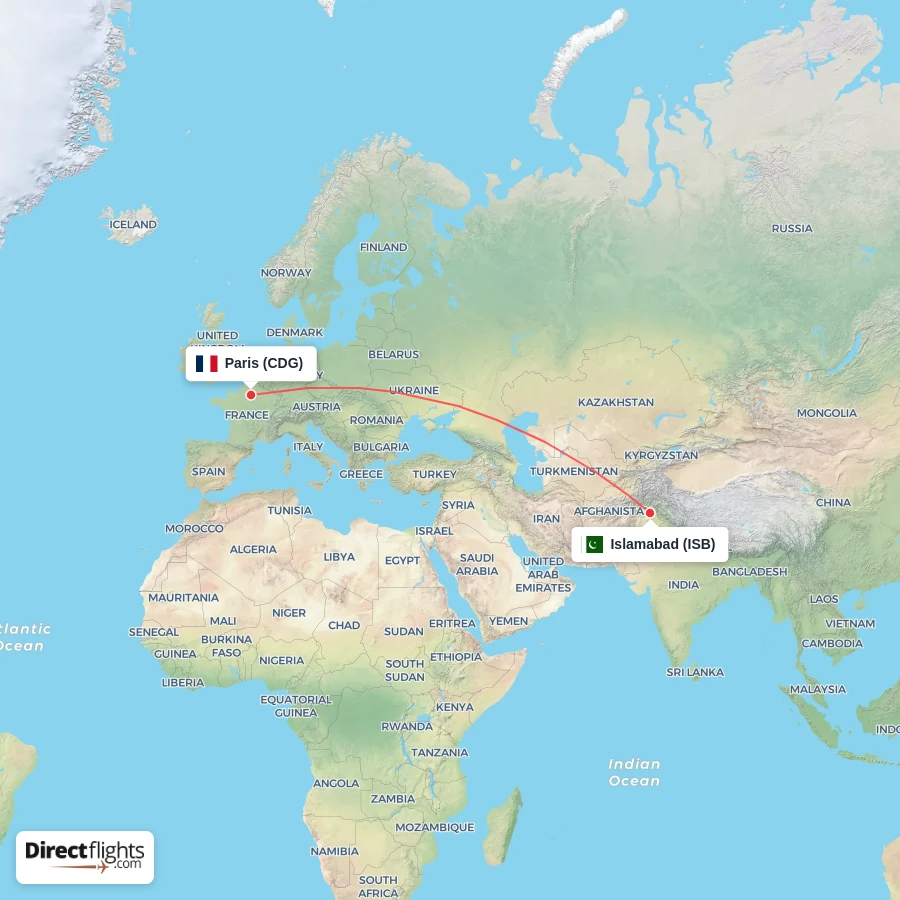 CDG - ISB route map