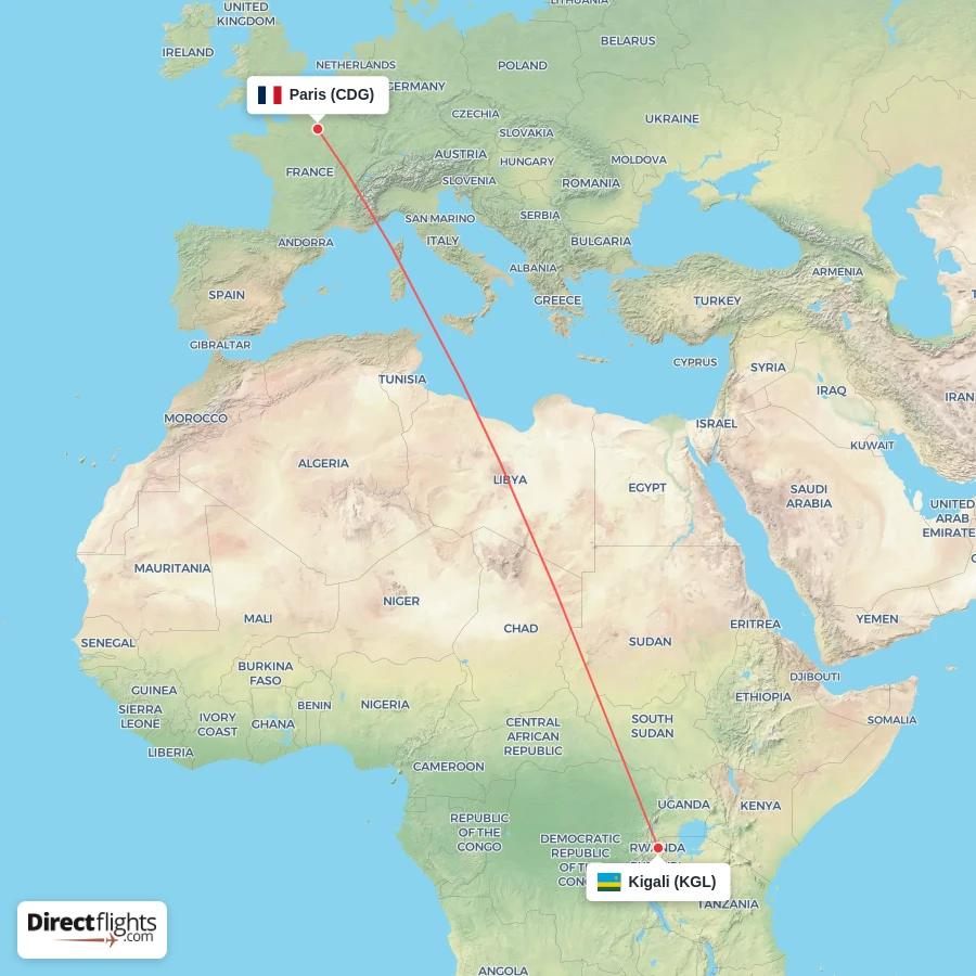 CDG - KGL route map
