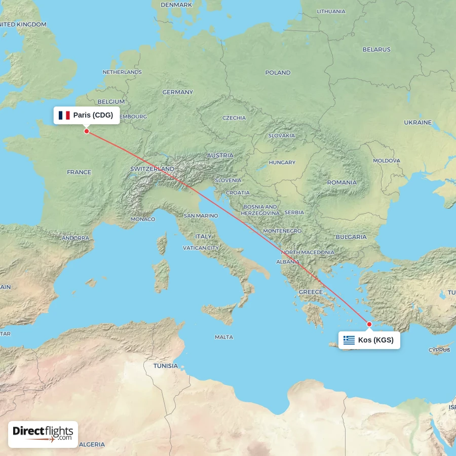 CDG - KGS route map