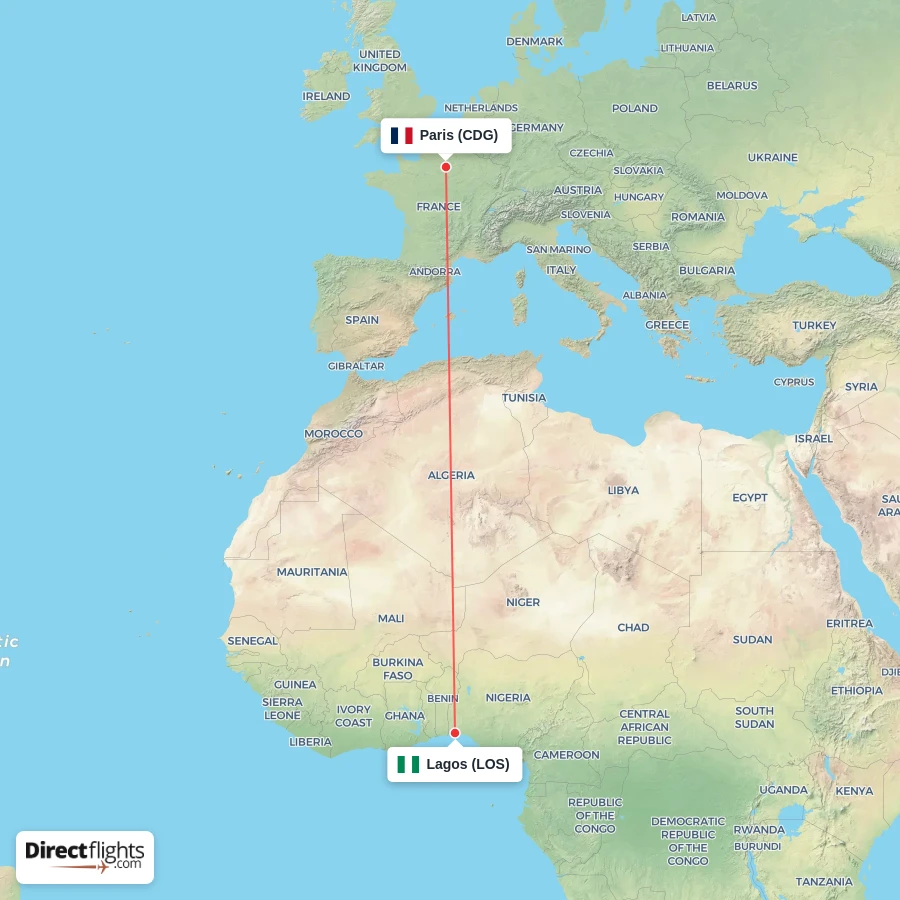 CDG - LOS route map