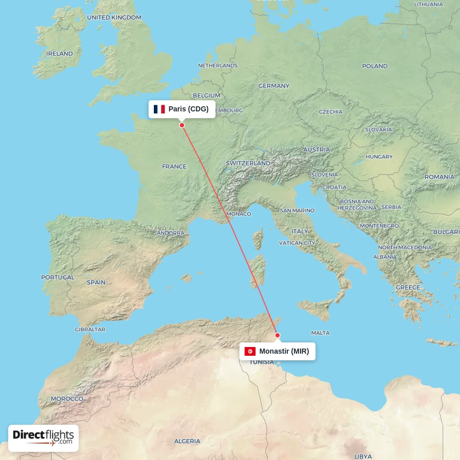 CDG - MIR route map