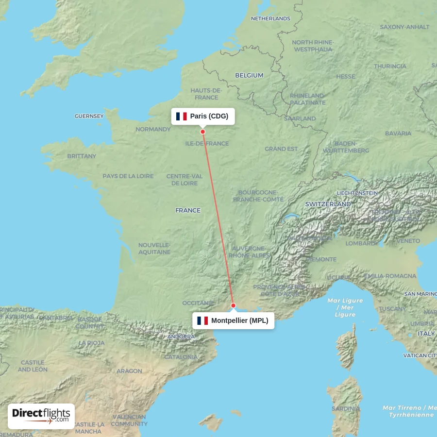 CDG - MPL route map