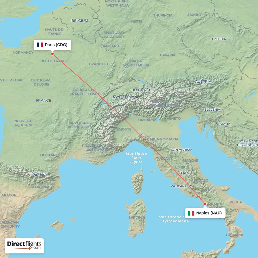CDG - NAP route map