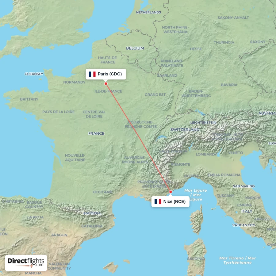 CDG - NCE route map