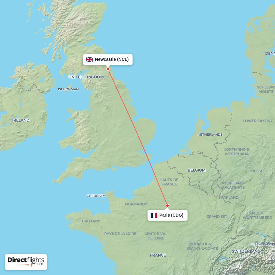 CDG - NCL route map