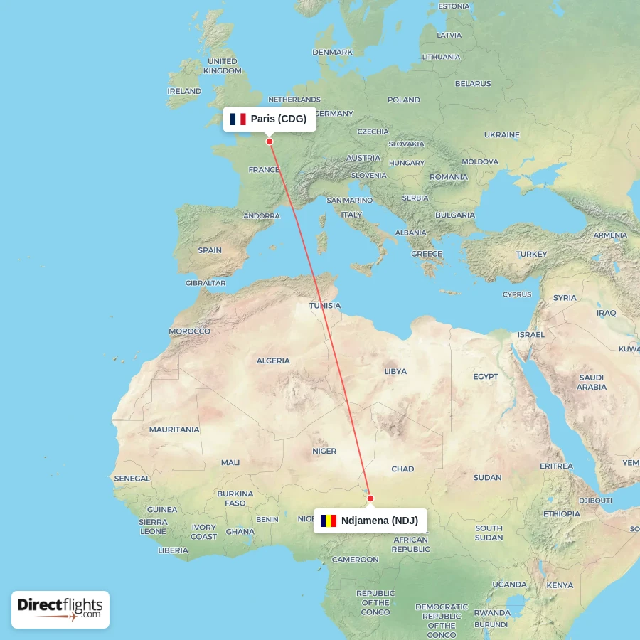 CDG - NDJ route map