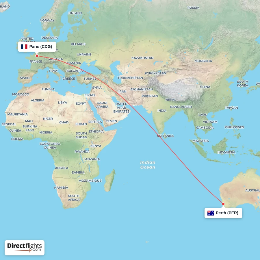 CDG - PER route map