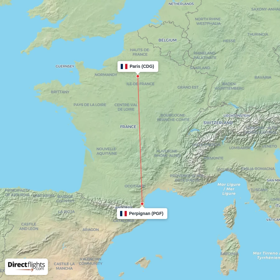 CDG - PGF route map