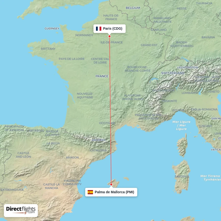 CDG - PMI route map
