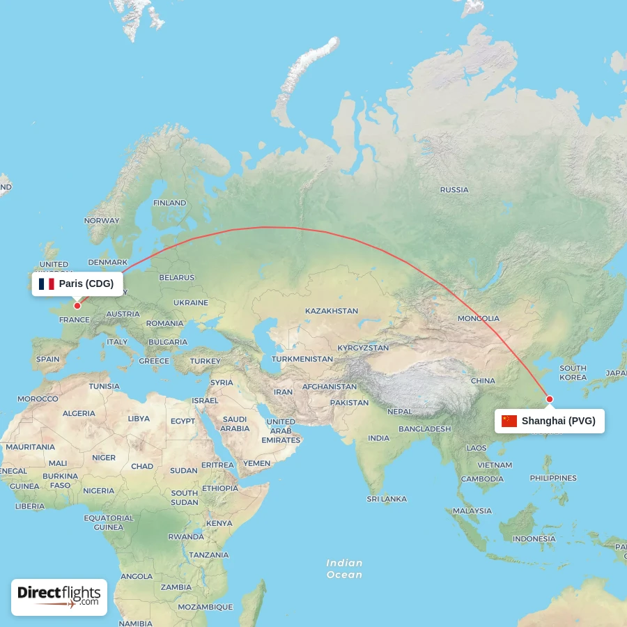 CDG - PVG route map