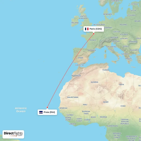 Paris - Praia direct flight map