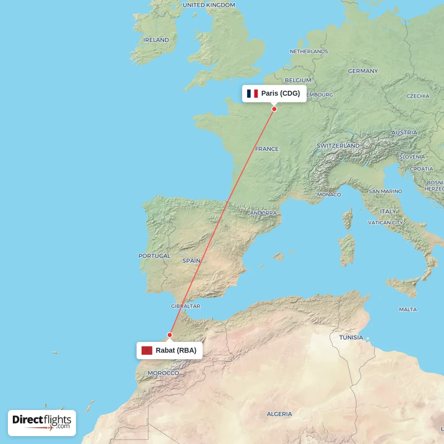 CDG - RBA route map