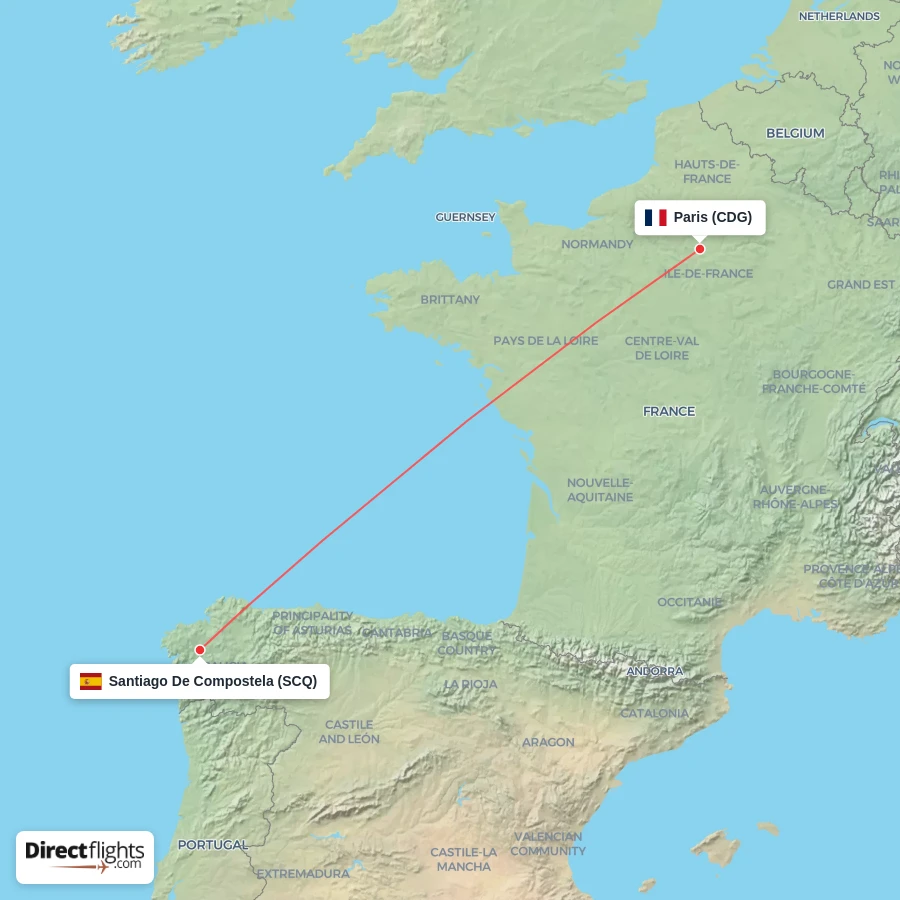 CDG - SCQ route map