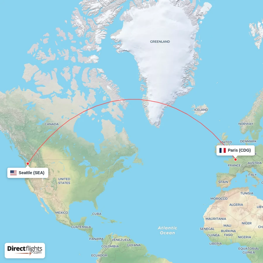 CDG - SEA route map