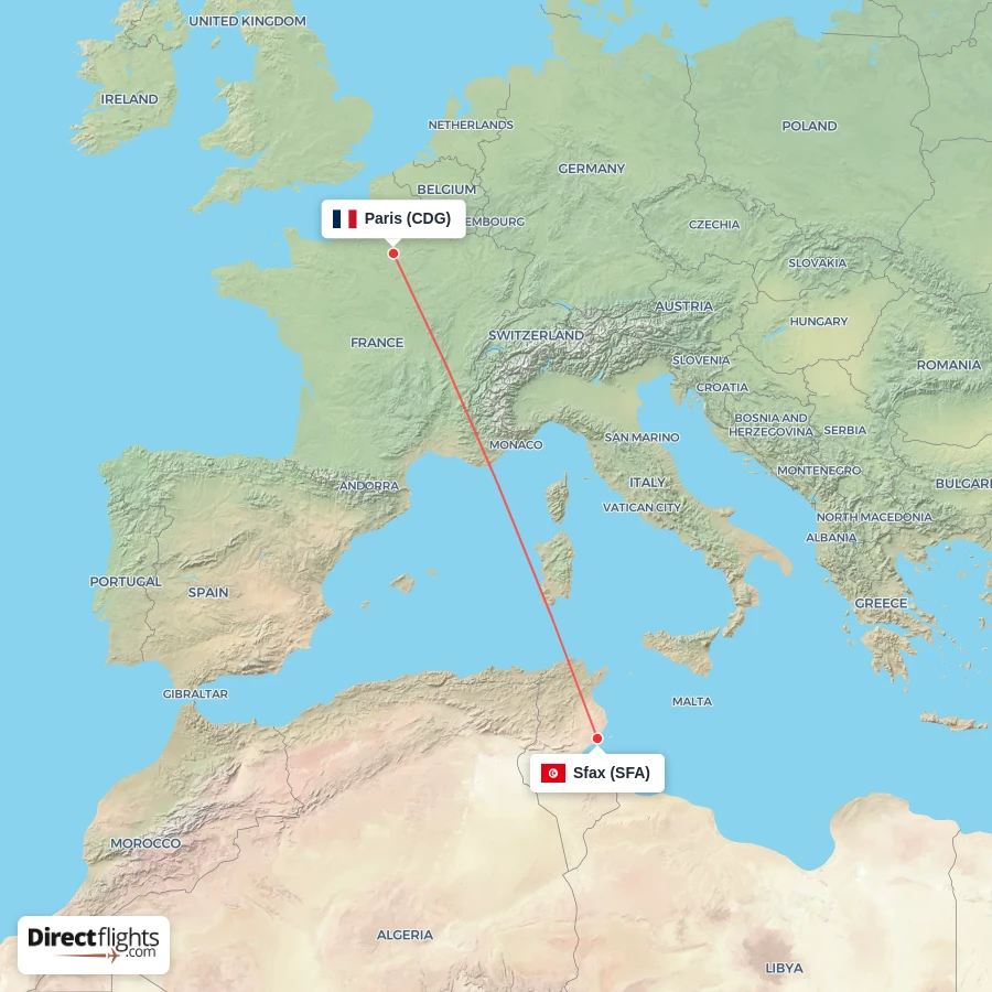 CDG - SFA route map