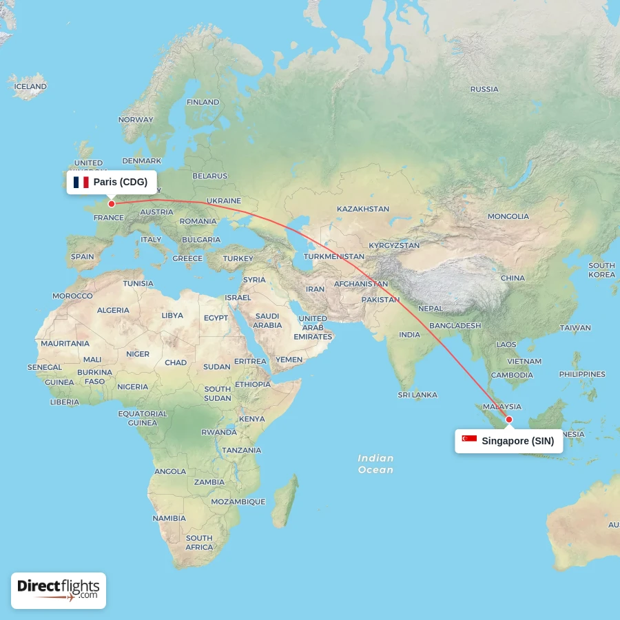 CDG - SIN route map