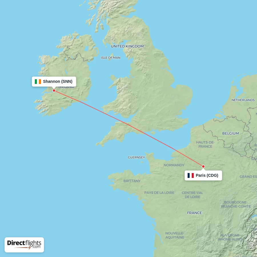 CDG - SNN route map