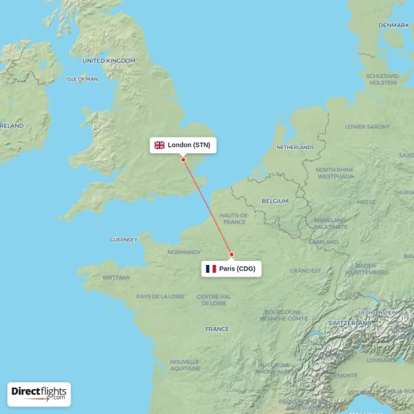 Paris - London direct flight map