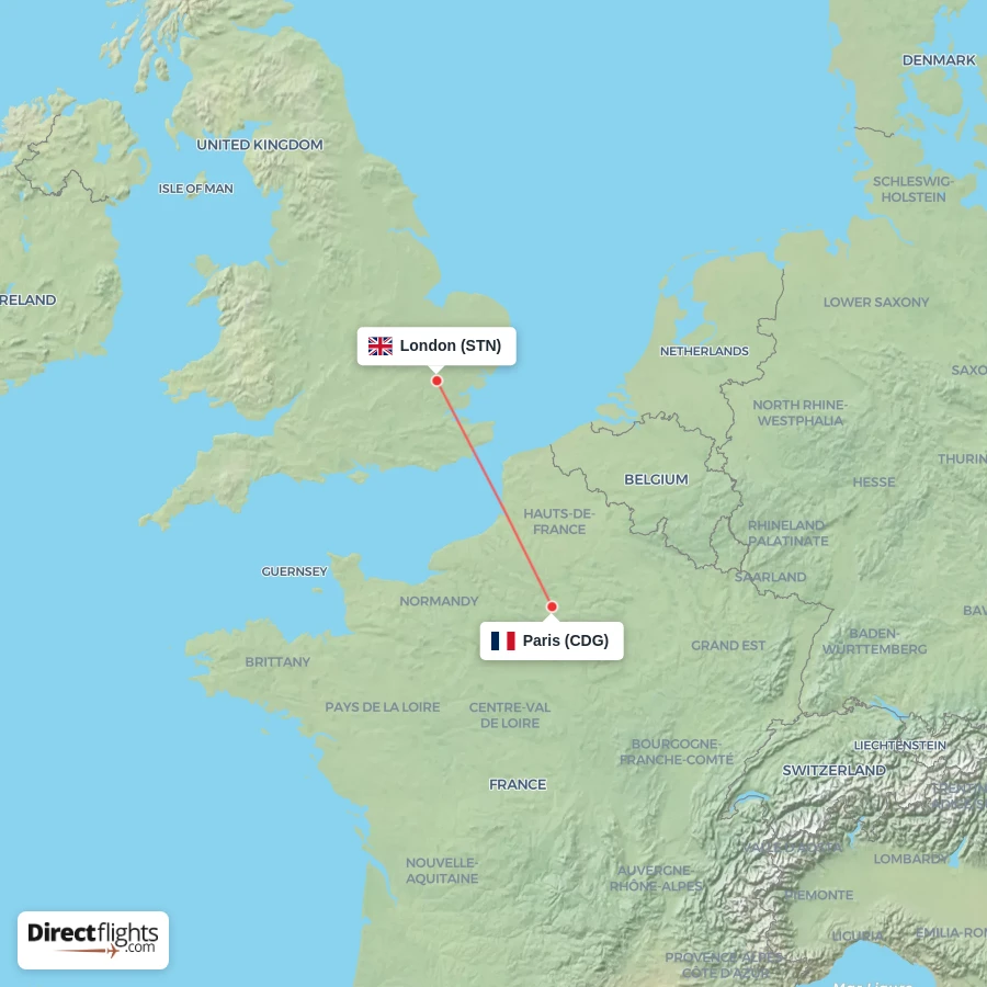 CDG - STN route map