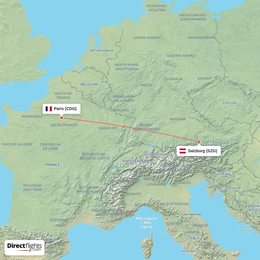 CDG - SZG route map