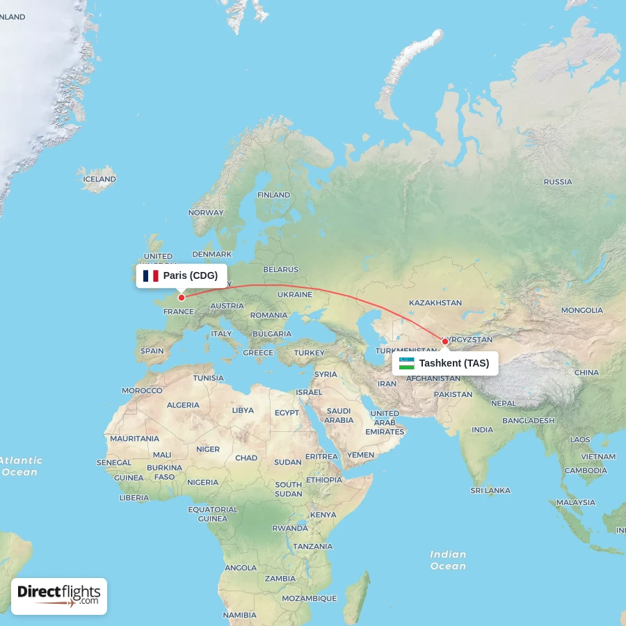 CDG - TAS route map