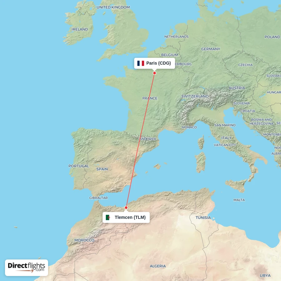 CDG - TLM route map
