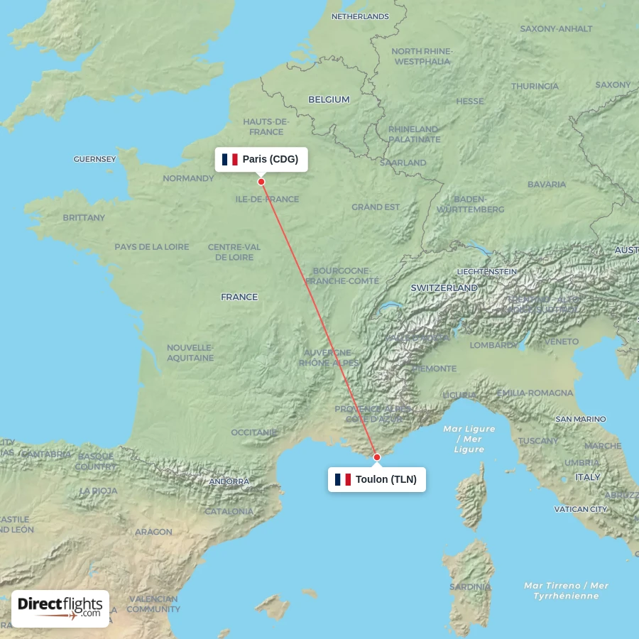 CDG - TLN route map